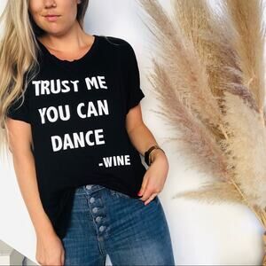 MIC & JAX Black White Screen Print Graphic Dance Wine Oversized Boxy Tee Shirt M
